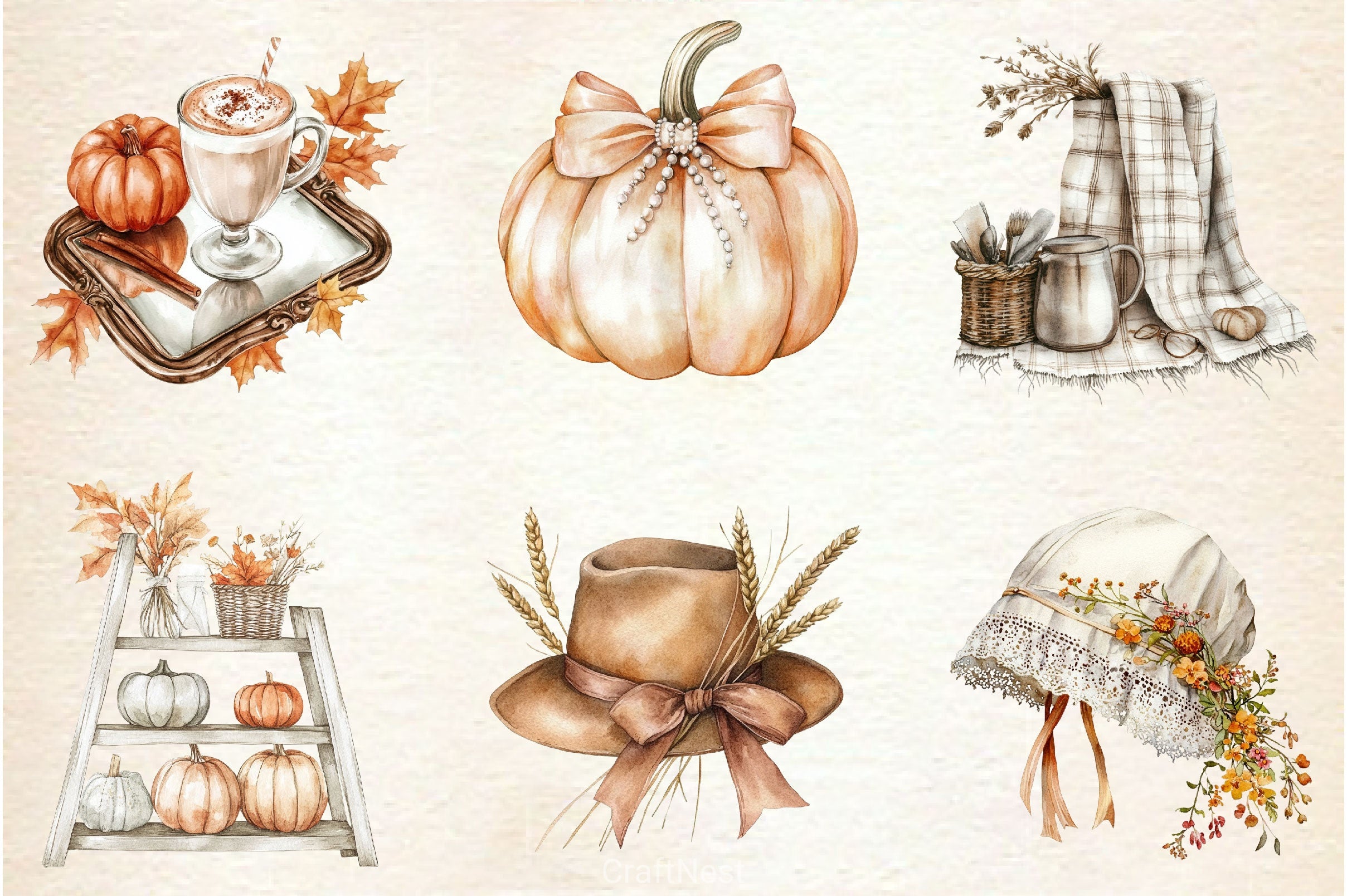 Neutral Rustic Coquette Fall Clipart Bundle 2 - CraftNest - Digital Crafting and Art
