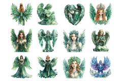 Green Stone Angel Figures Clipart Bundle - CraftNest - Digital Crafting and Art
