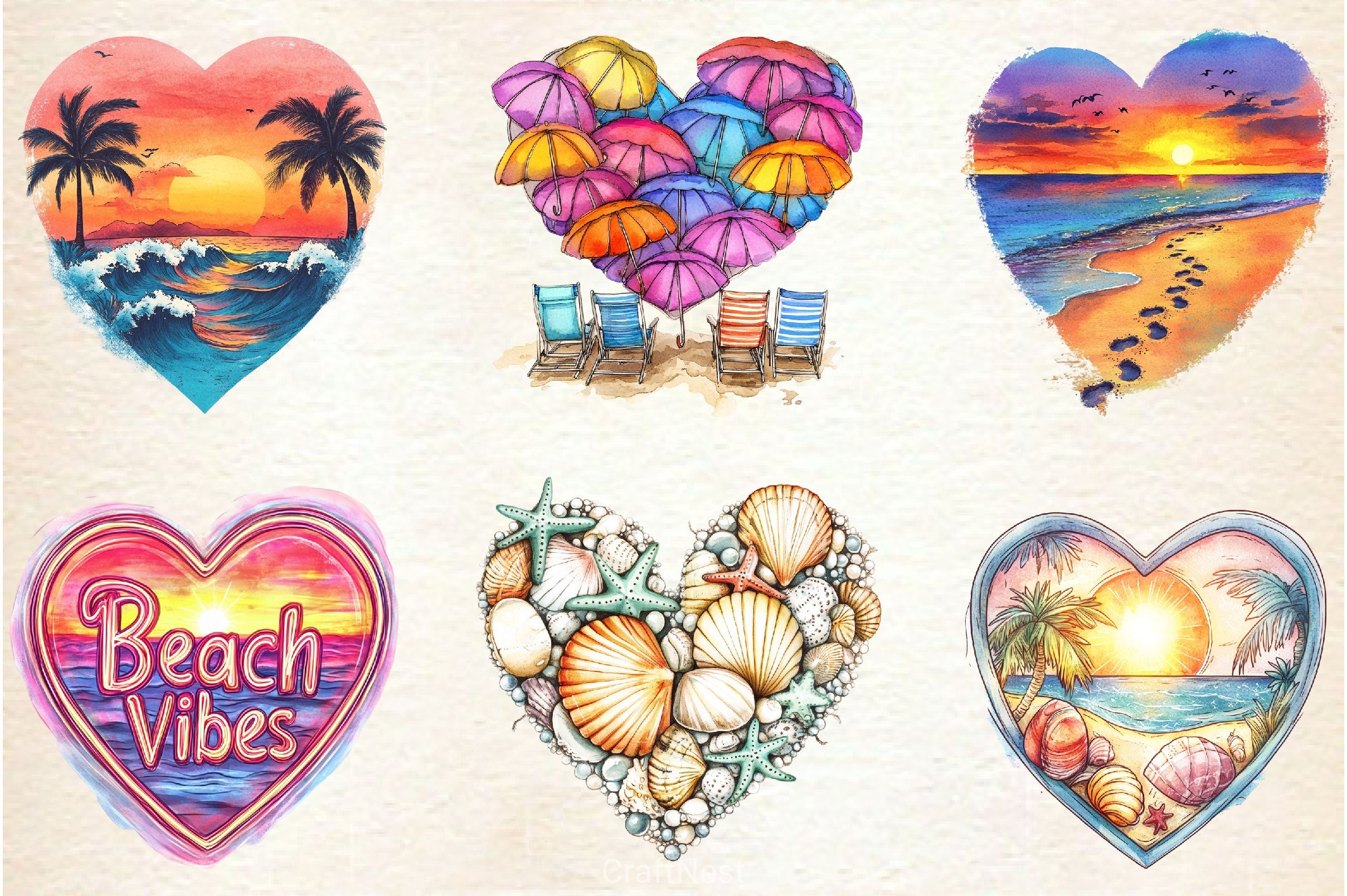 Retro Beach Heart Clipart Bundle - CraftNest - Digital Crafting and Art