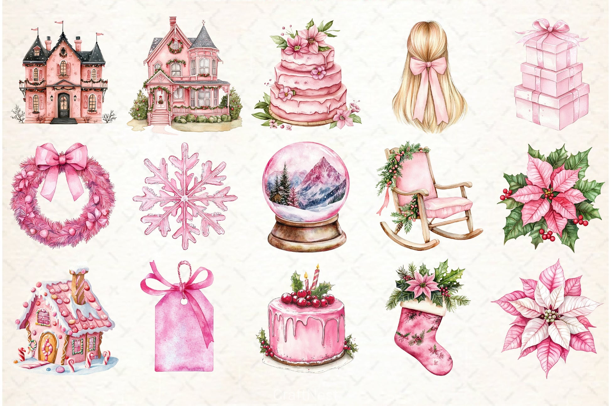 Chic Neon Pink Christmas Clipart Bundle - CraftNest - Digital Crafting and Art