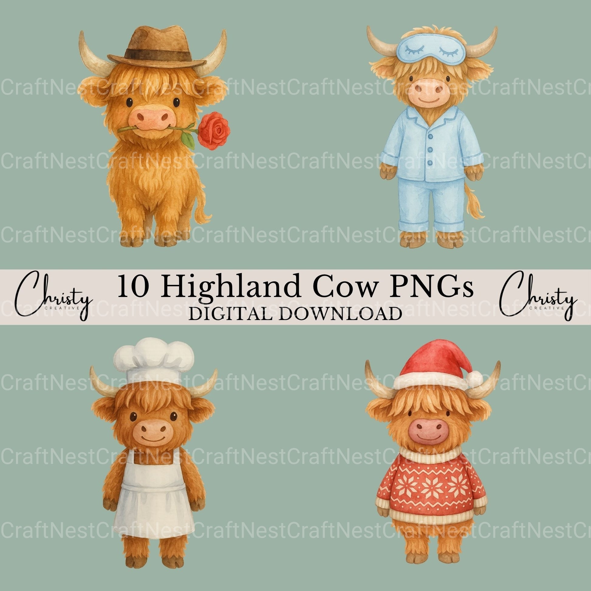 Highland Cows 2 Clipart Bundle - CraftNest - Digital Crafting and Art