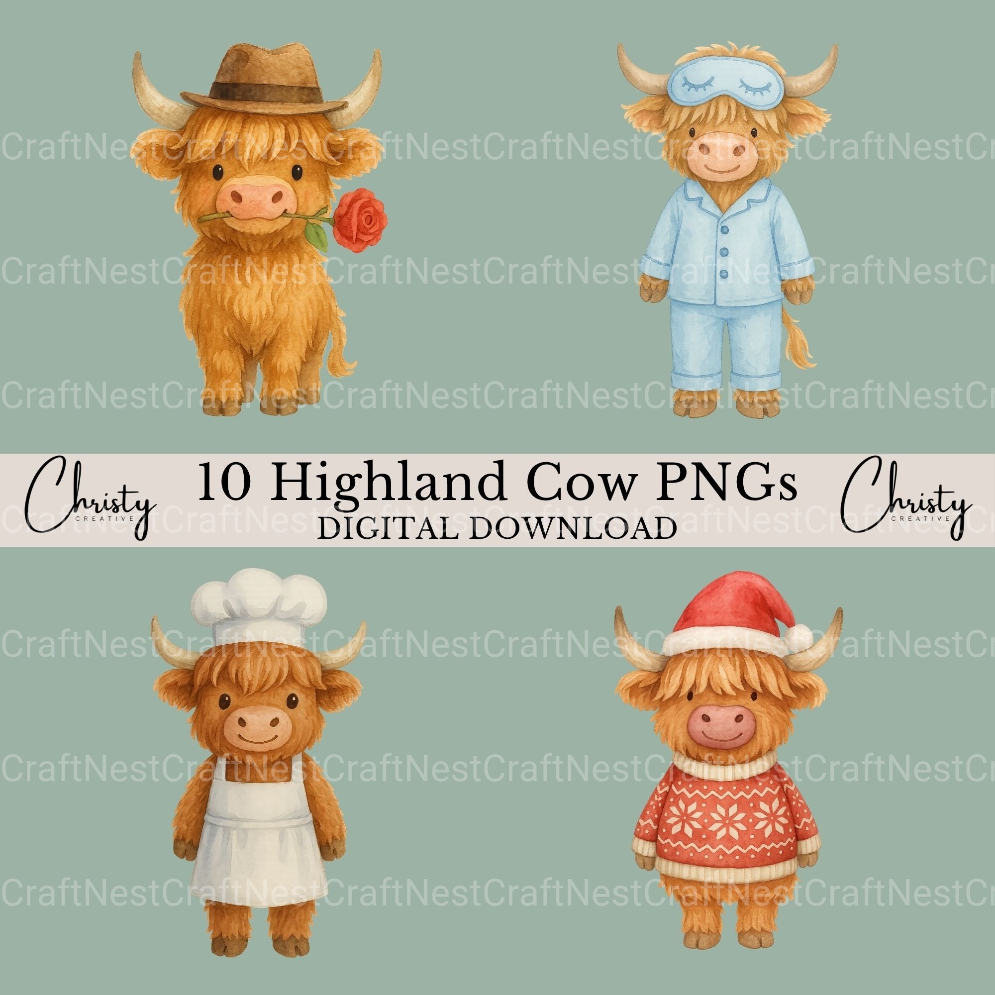Highland Cows 2 Clipart Bundle - CraftNest - Digital Crafting and Art