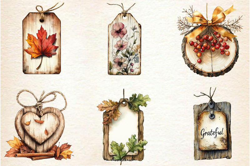 Vintage Wooden Autumn Tags Clipart Bundle 2 - CraftNest - Digital Crafting and Art