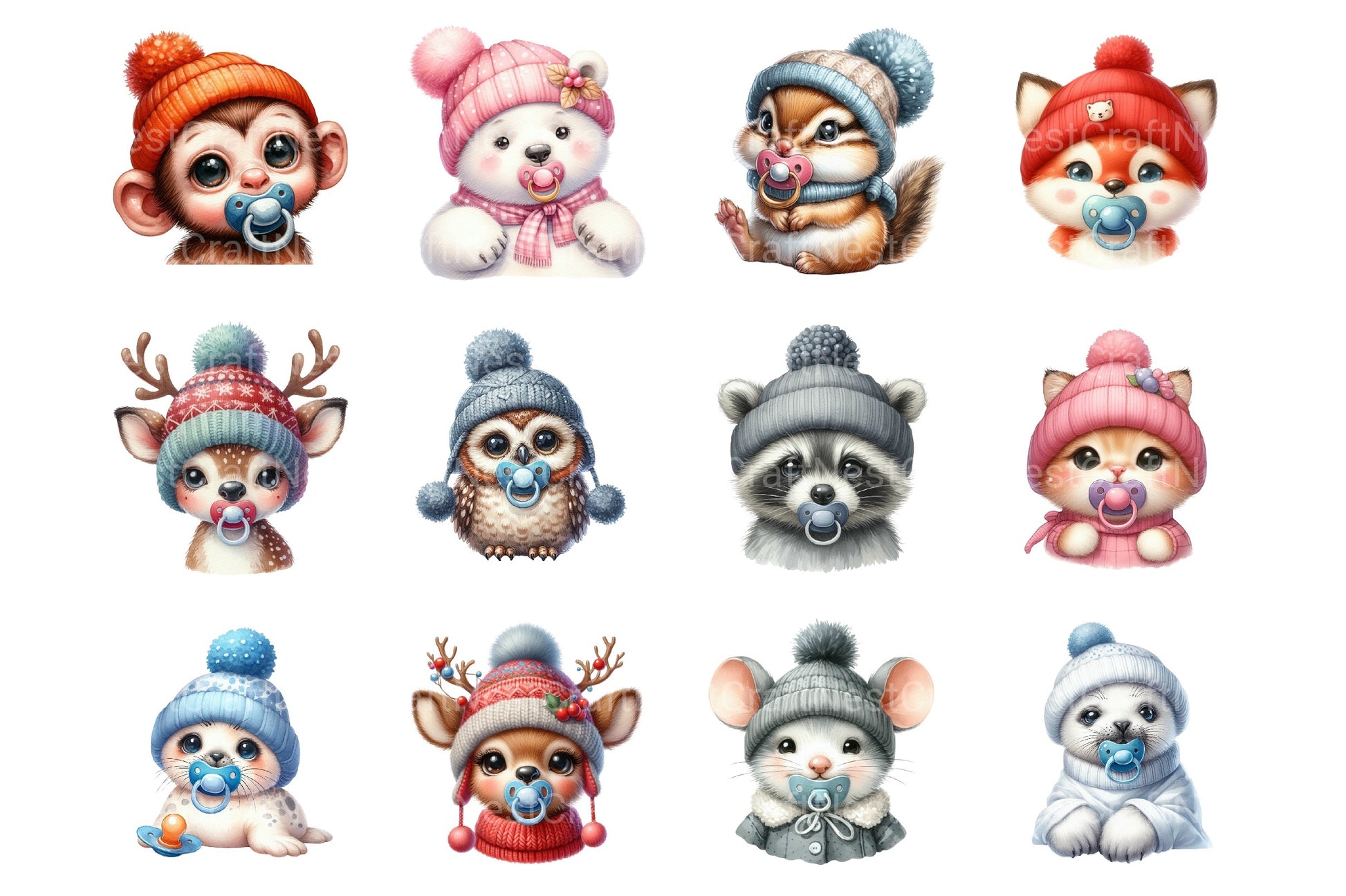 Winter Baby Animals Clipart Bundle: Pacifier Collection - CraftNest - Digital Crafting and Art