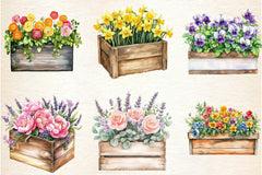 Spring Wooden Planters Box Clipart Bundle - CraftNest - Digital Crafting and Art