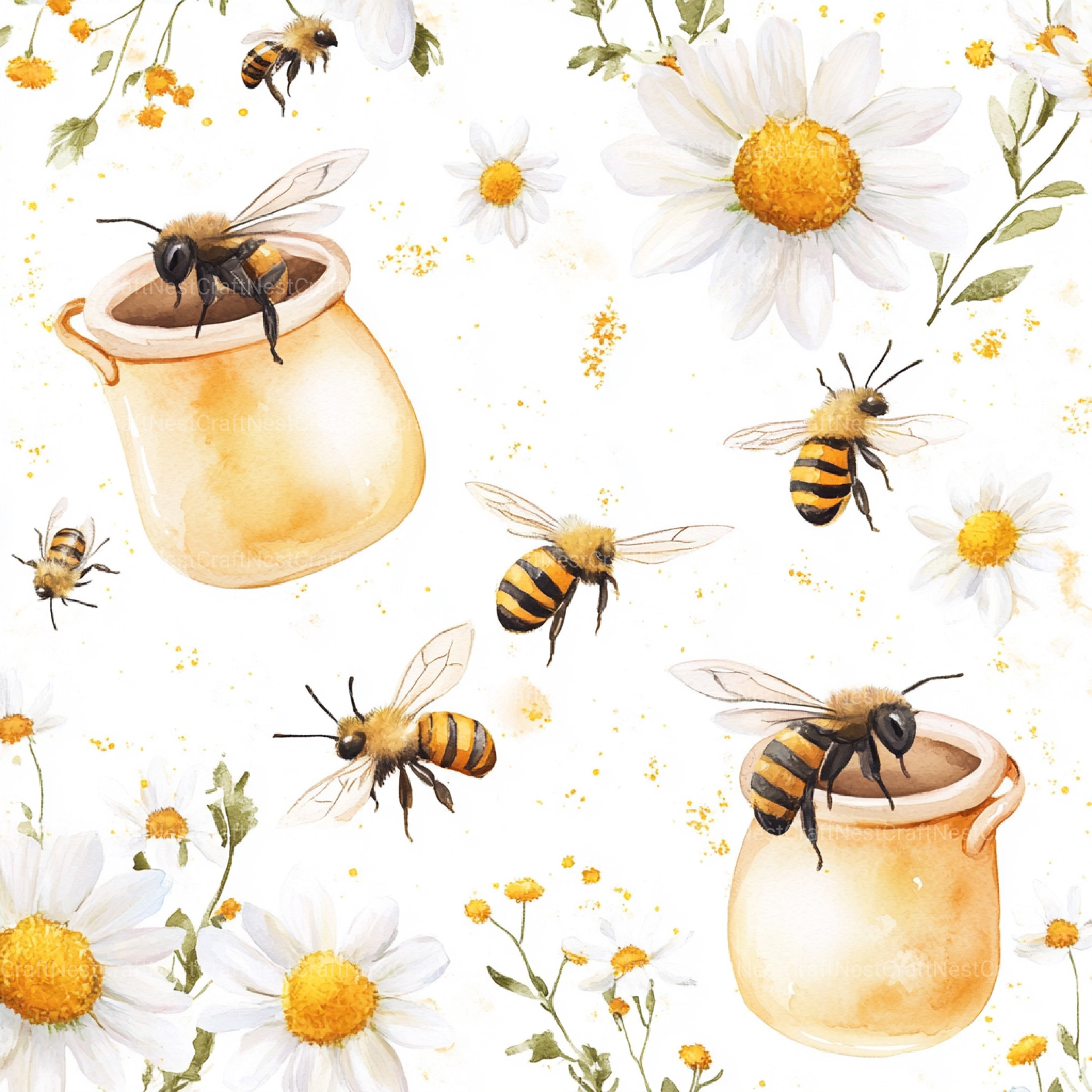 Lovely Bee Digital Paper - CraftNest - Digital Crafting and Art