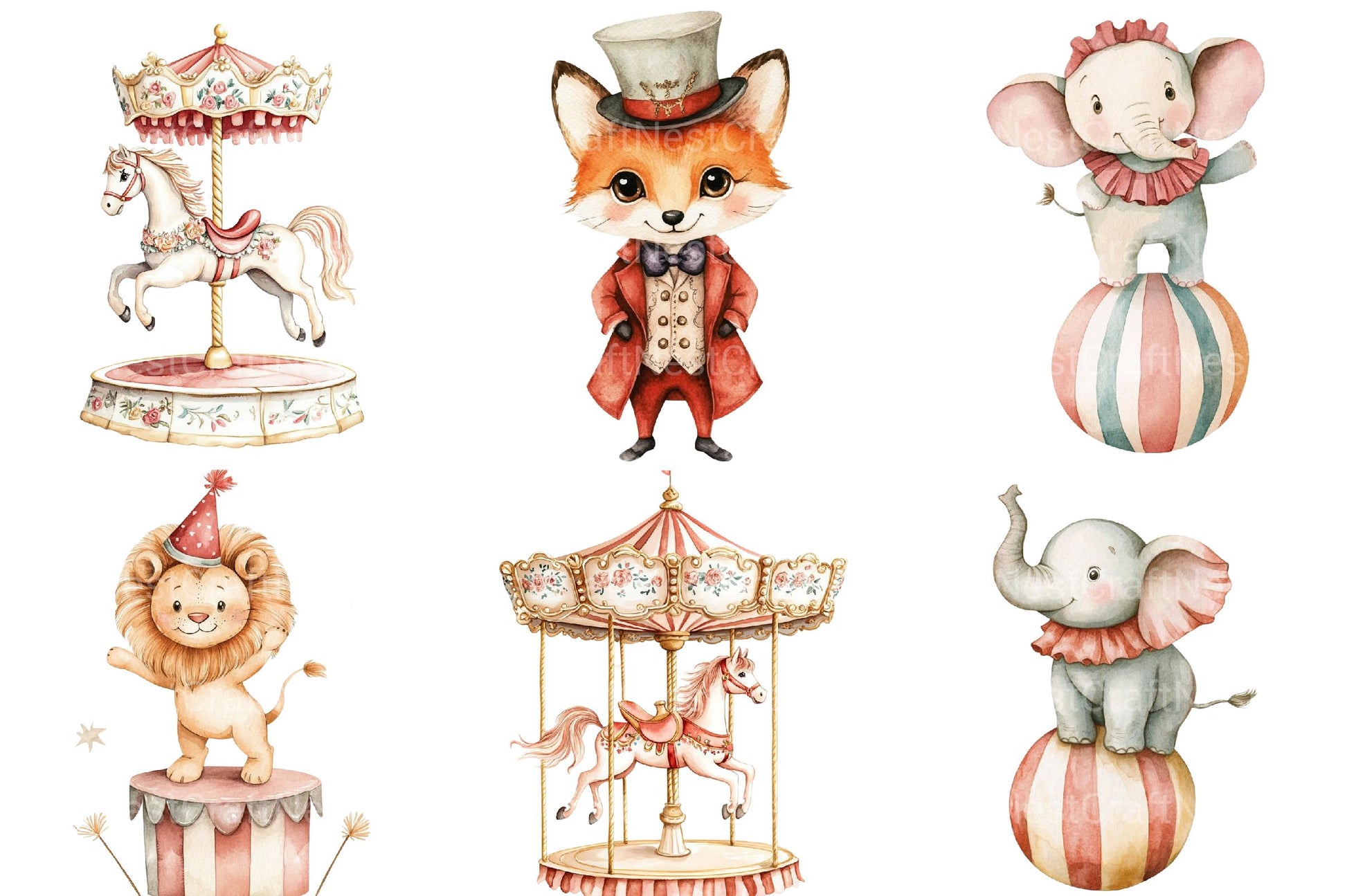 Vintage Circus Party Animals Clipart - CraftNest - Digital Crafting and Art