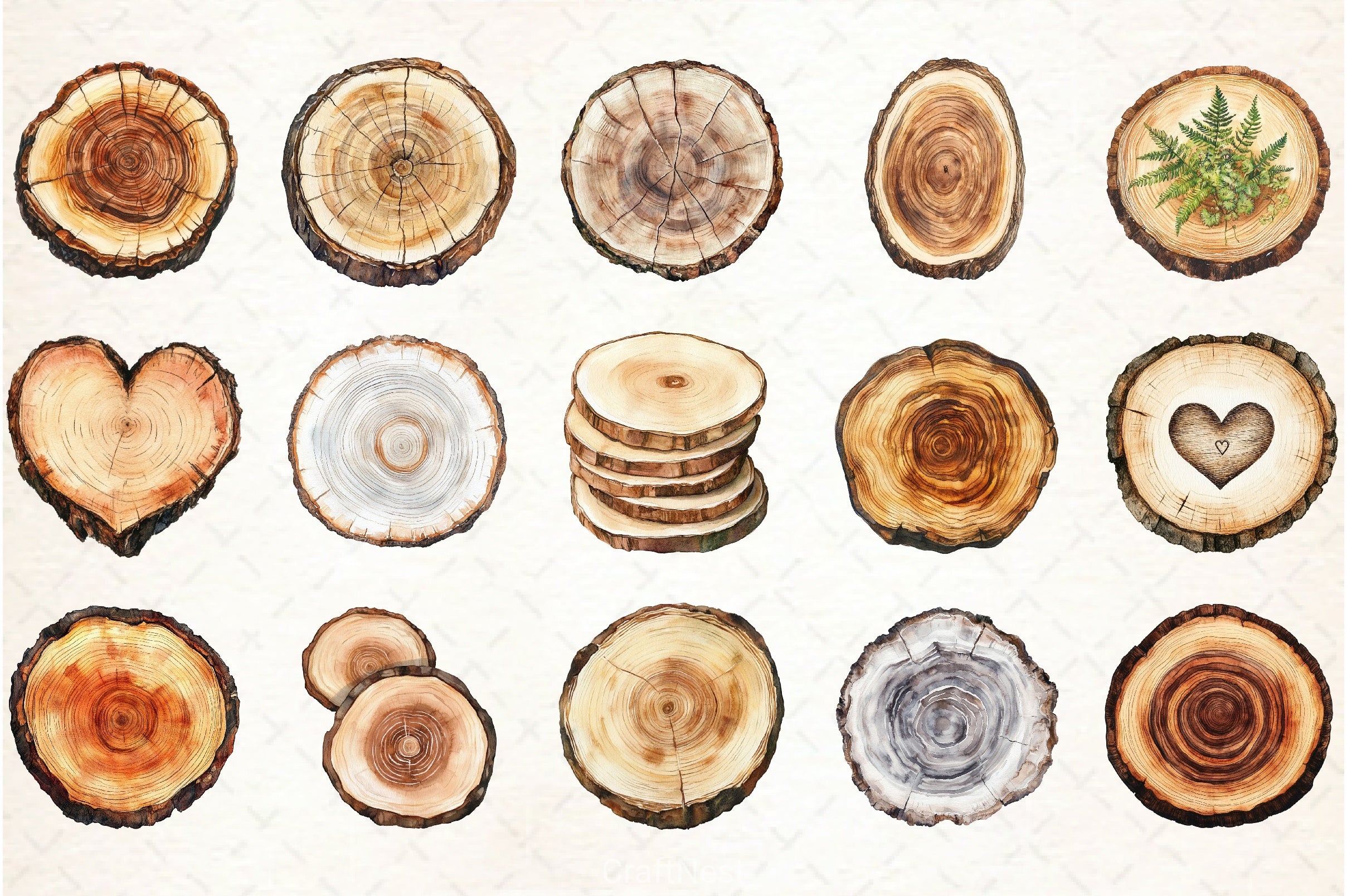Wood Slice Clipart Bundle - CraftNest - Digital Crafting and Art