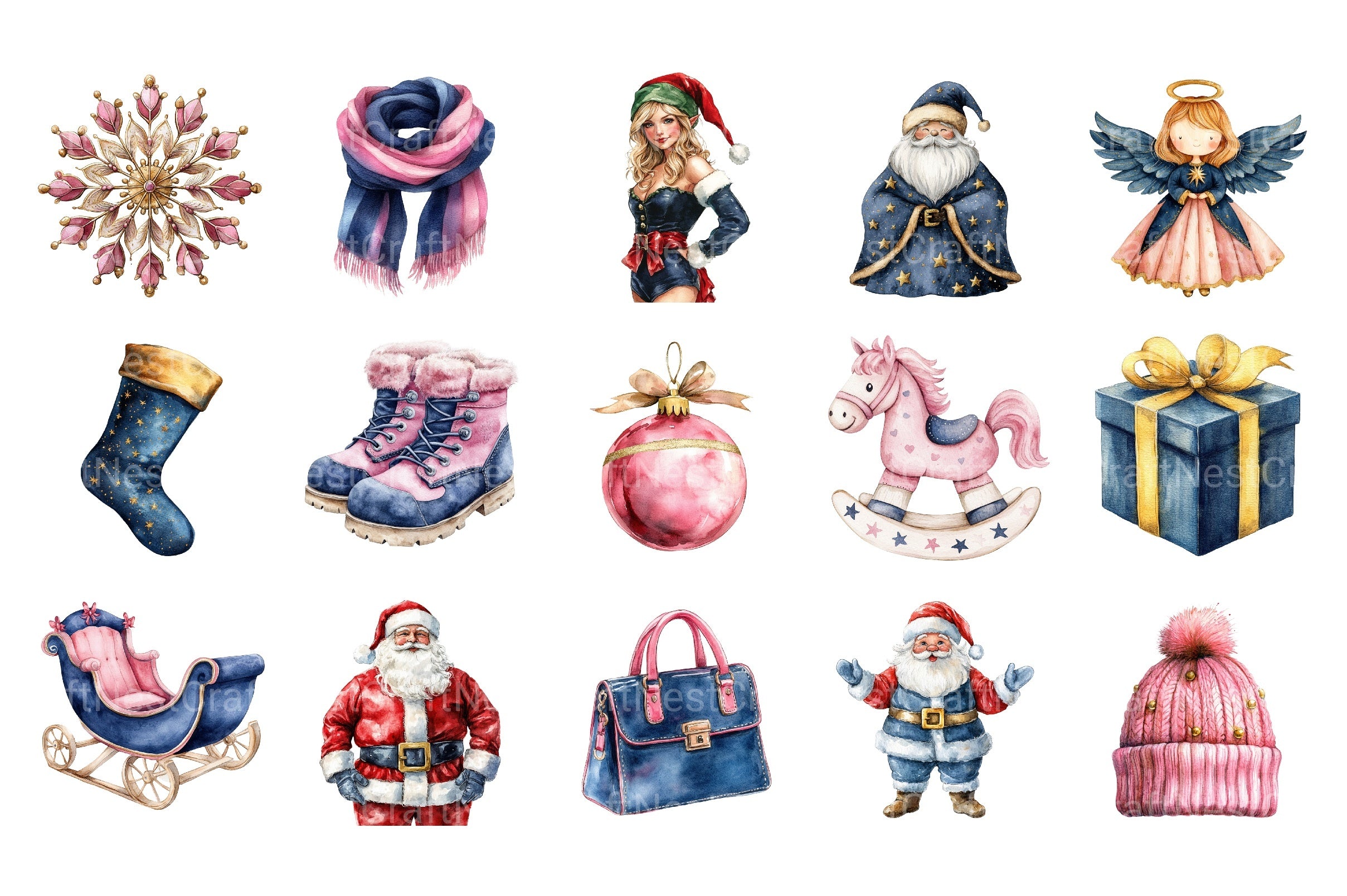 Whimsical Christmas Cute Holiday Illustrations Clipart Bundle - CraftNest - Digital Crafting and Art