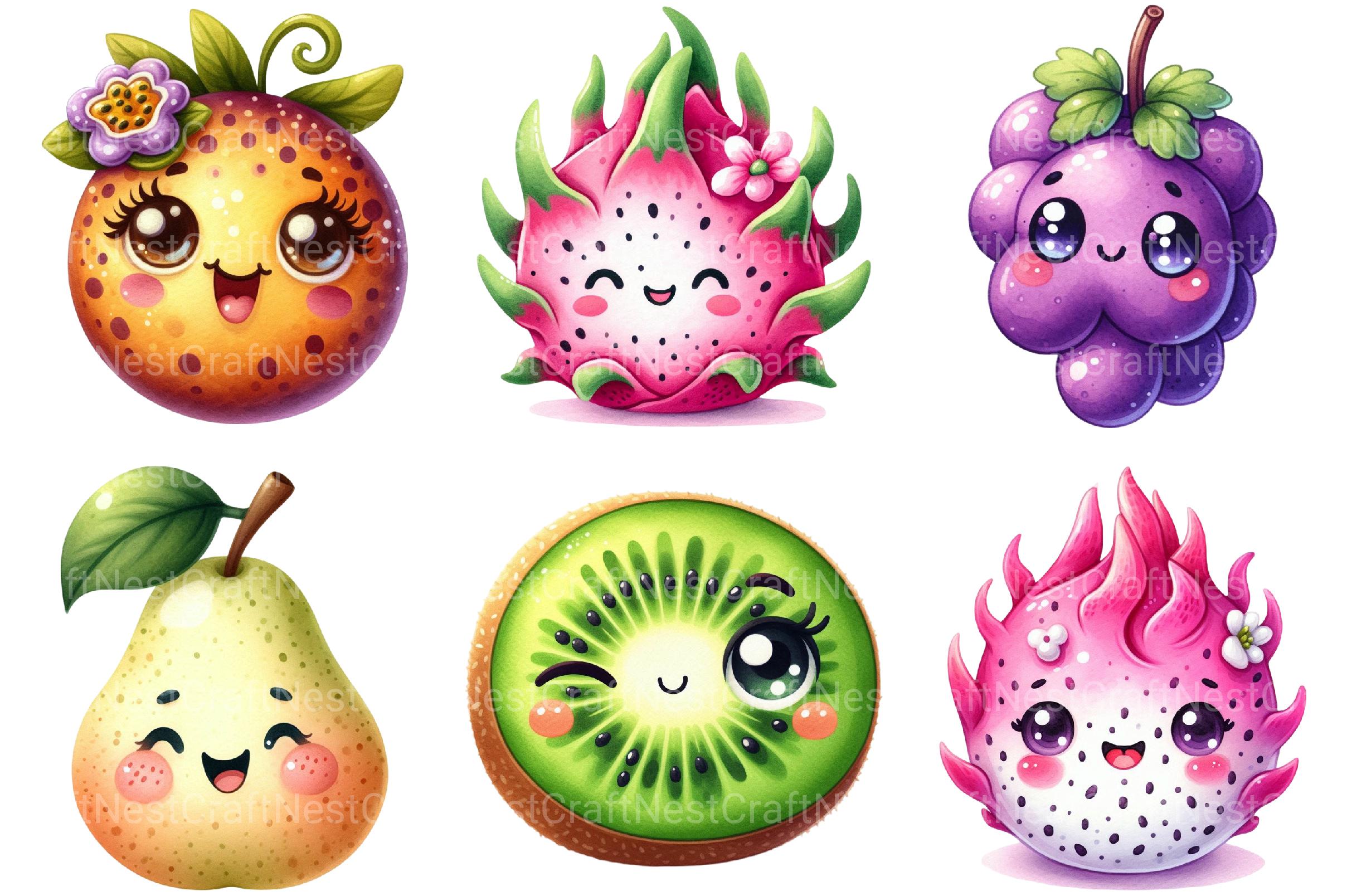 Cute Kawaii Fruits Clipart - CraftNest - Digital Crafting and Art