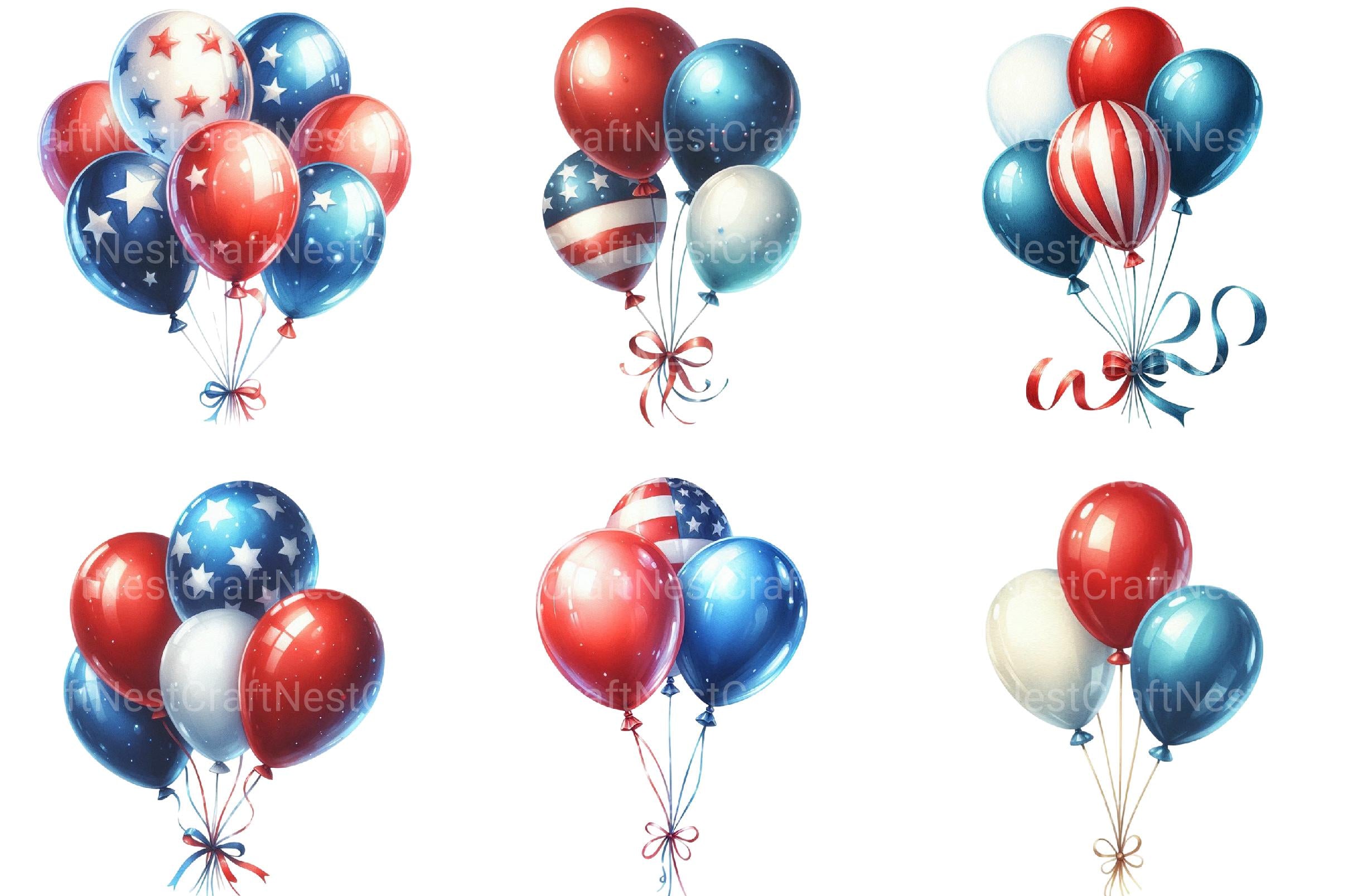 American 4th of July Party Balloons Clipart - CraftNest - Digital Crafting and Art