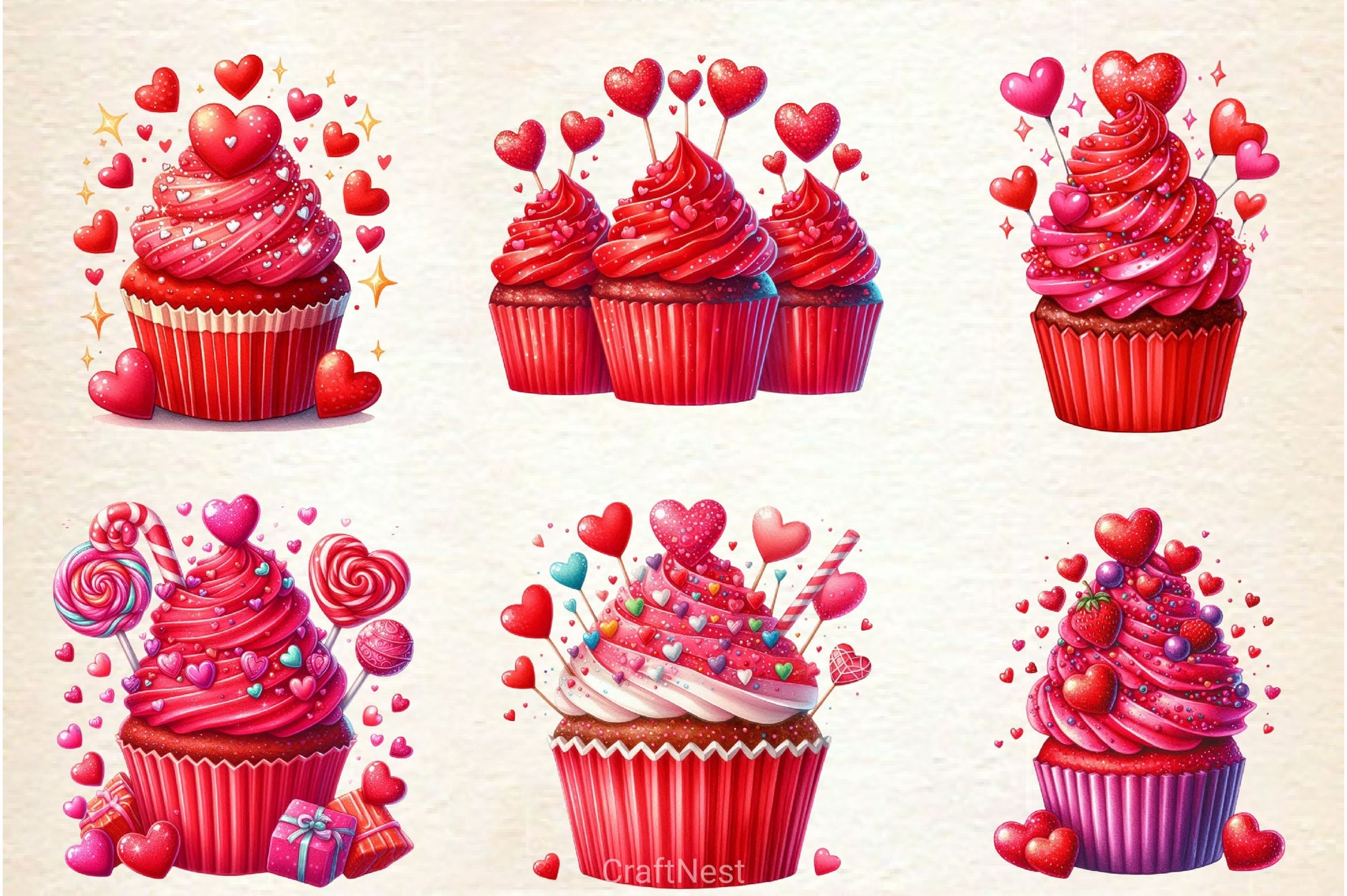 Valentine Red Cupcake Clipart Bundle - CraftNest - Digital Crafting and Art