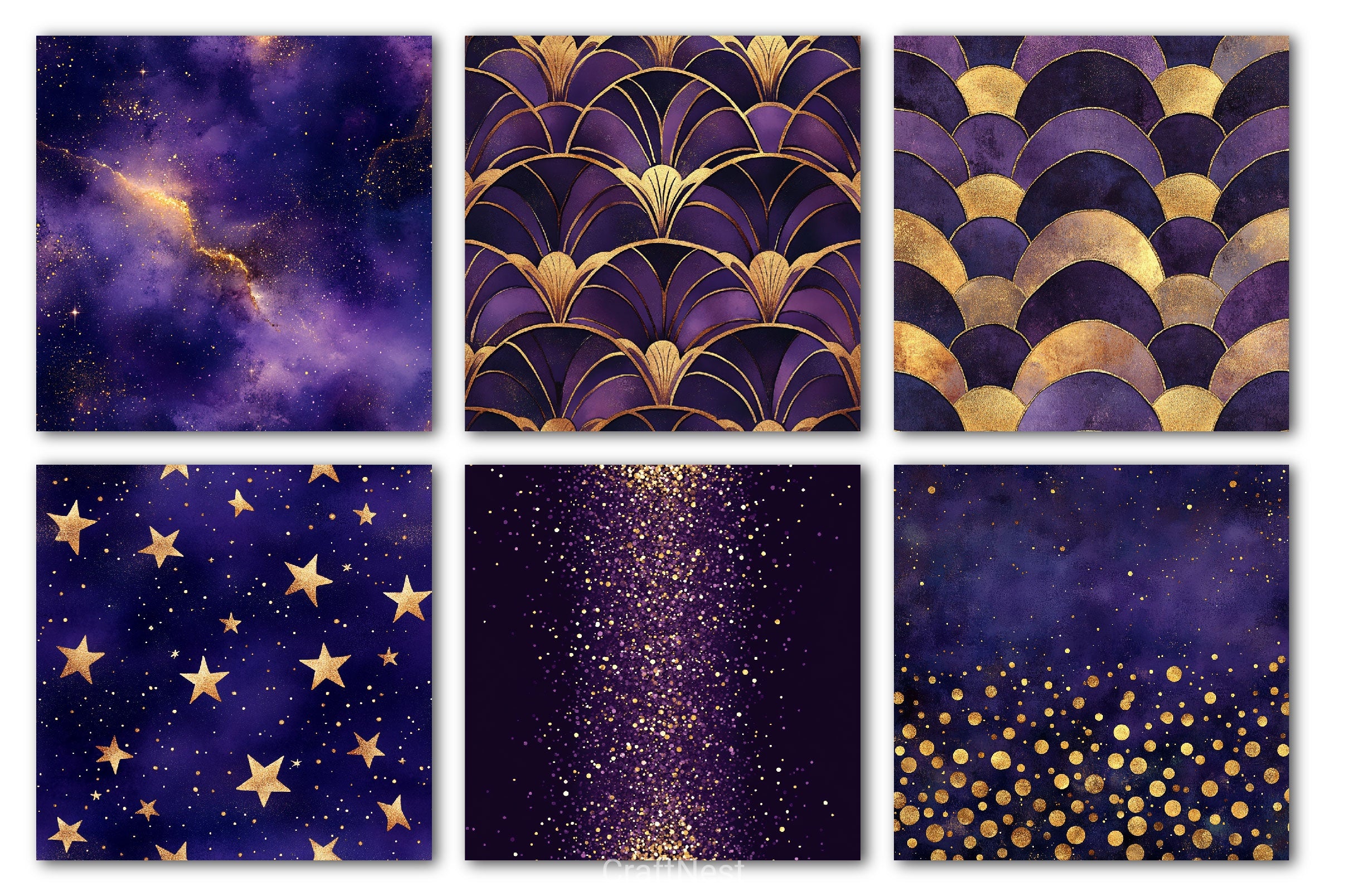 Purple And Gold Glitter Digital Paper - CraftNest - Digital Crafting and Art