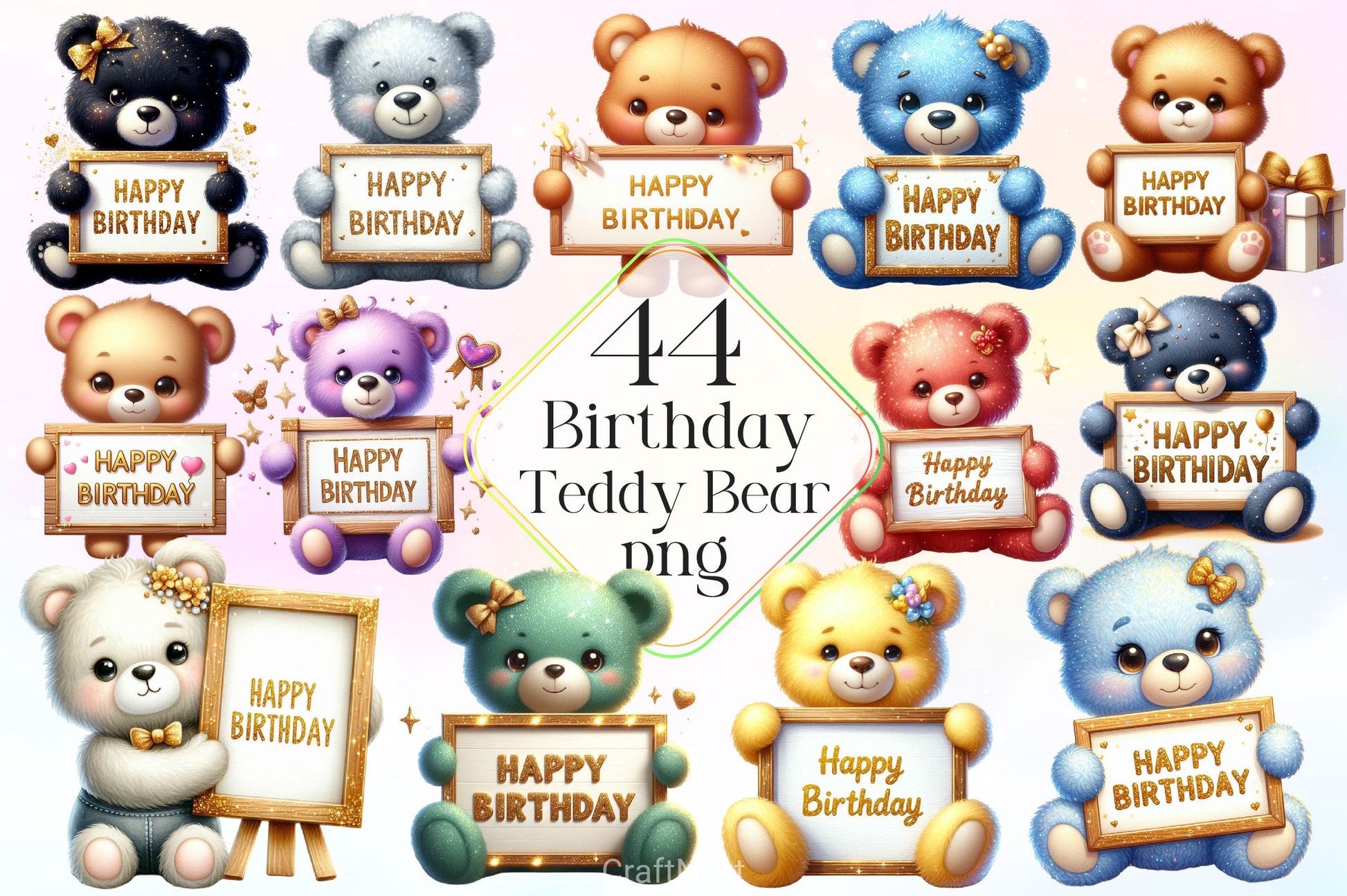 Birthday Teddy Bear Clipart Bundle 2 - CraftNest - Digital Crafting and Art