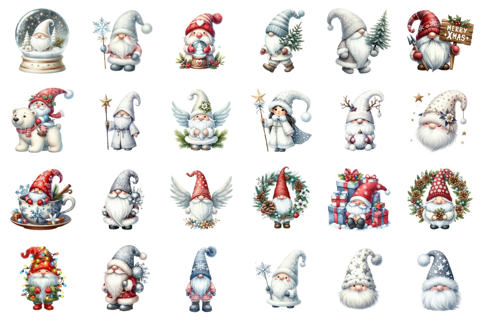 White Christmas Gnomes Clipart Bundle for Winter Holidays - CraftNest - Digital Crafting and Art