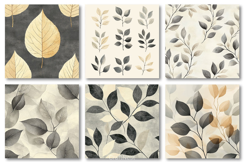 Gray Beige Artistic Leaves Digital Background Clipart Bundle - CraftNest - Digital Crafting and Art