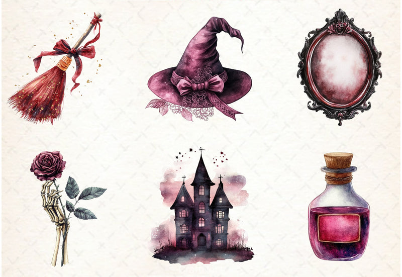 Burgundy Halloween Clipart Bundle - CraftNest - Digital Crafting and Art