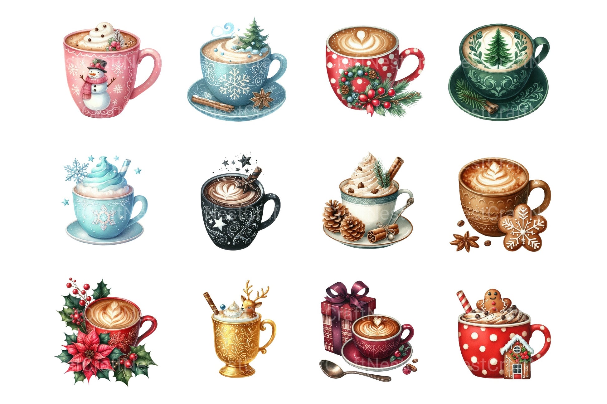 Festive Latte Christmas Coffee Clipart Bundle - CraftNest - Digital Crafting and Art