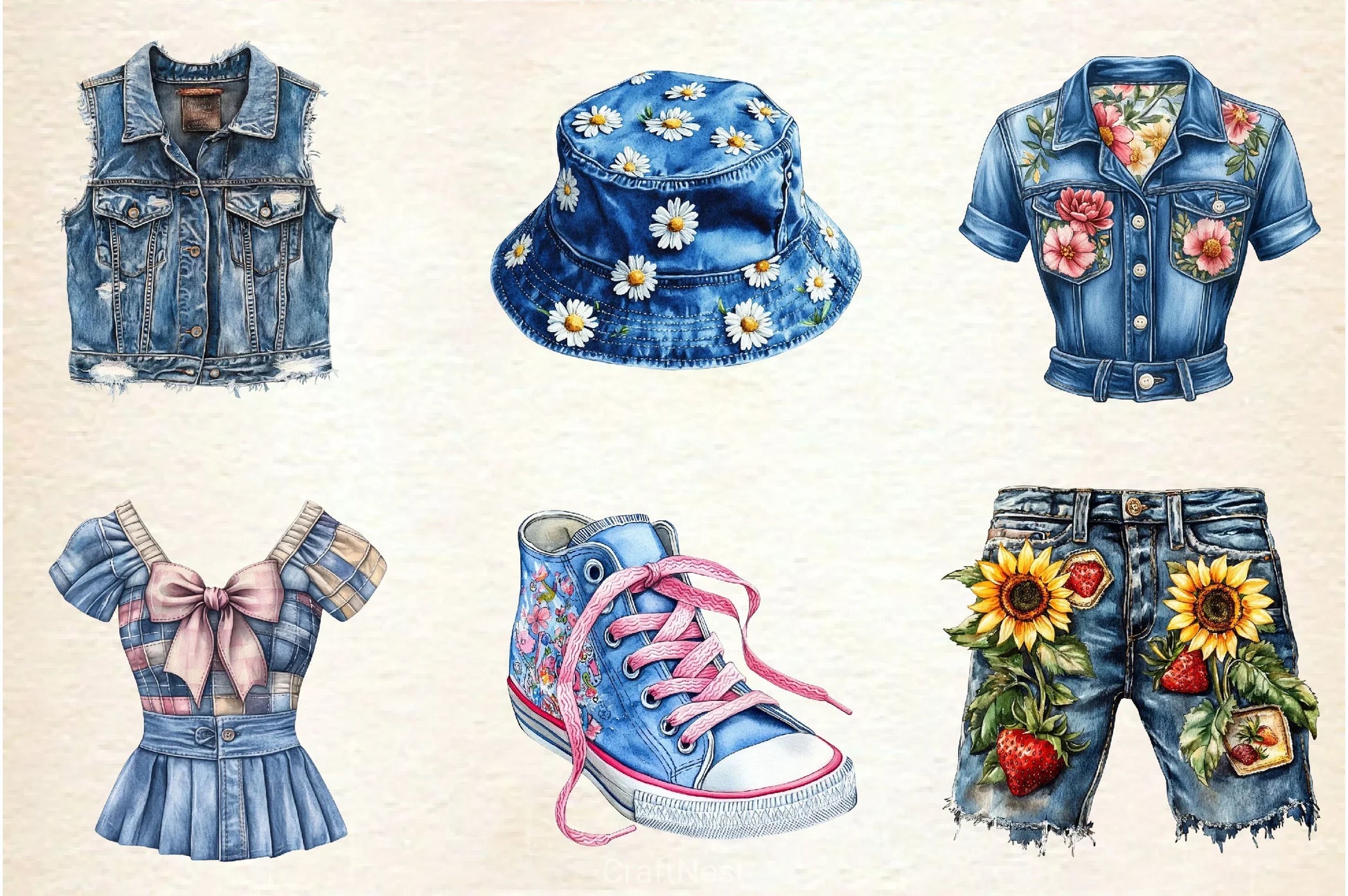 1990 Denim Summer Clipart Bundle 2 - CraftNest - Digital Crafting and Art