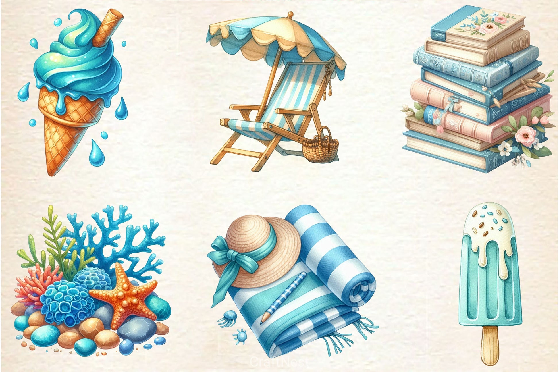 Summer Neutral Blue Clipart Bundle - CraftNest - Digital Crafting and Art