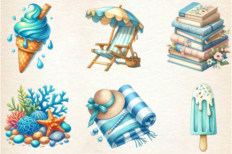 Summer Neutral Blue Clipart Bundle - CraftNest - Digital Crafting and Art