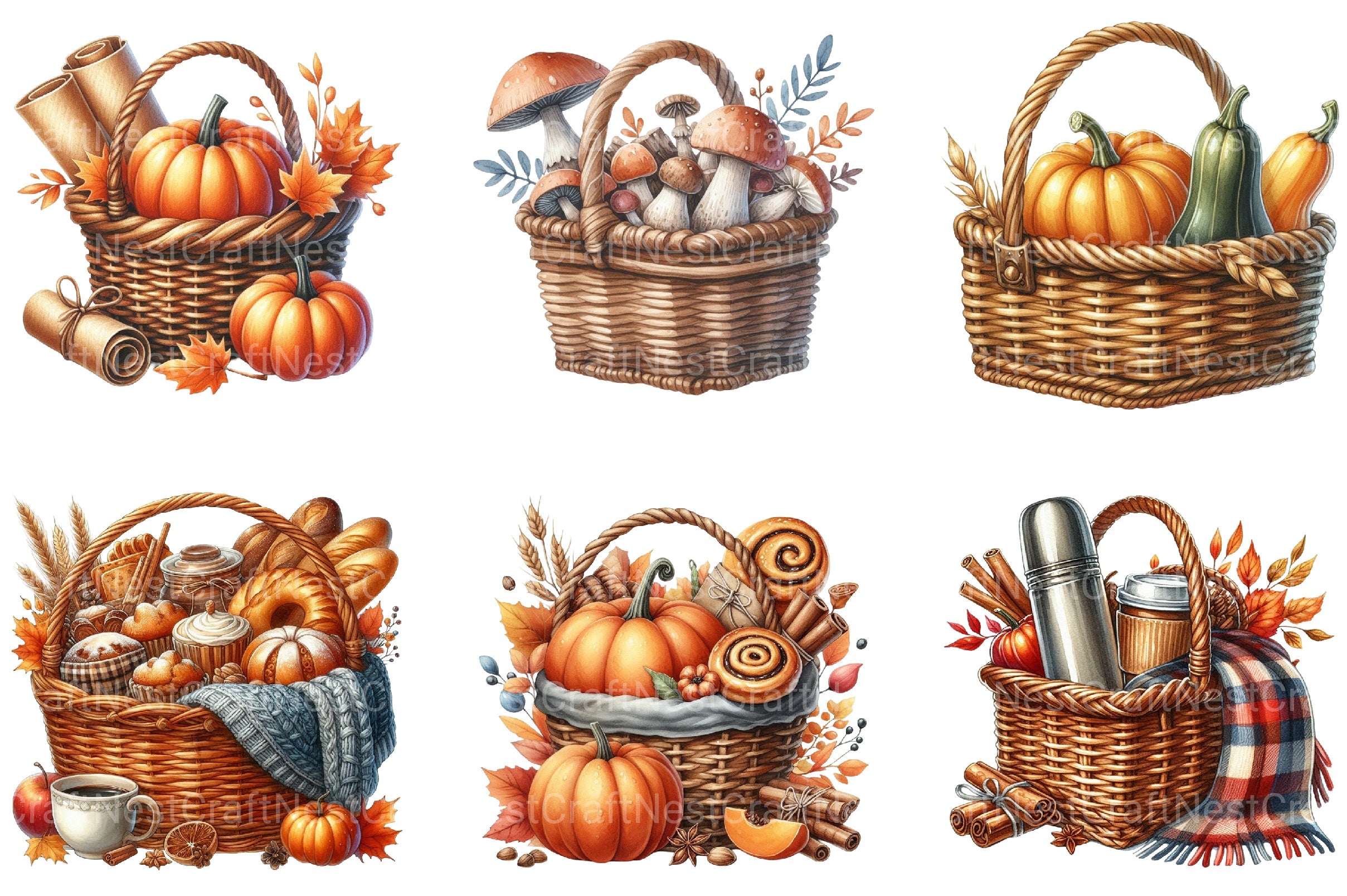 Picnic Basket In Fall Clipart Bundle - CraftNest - Digital Crafting and Art