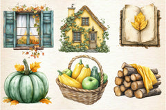 Yellow Green Autumn Cottage Clipart Bundle 2 - CraftNest - Digital Crafting and Art