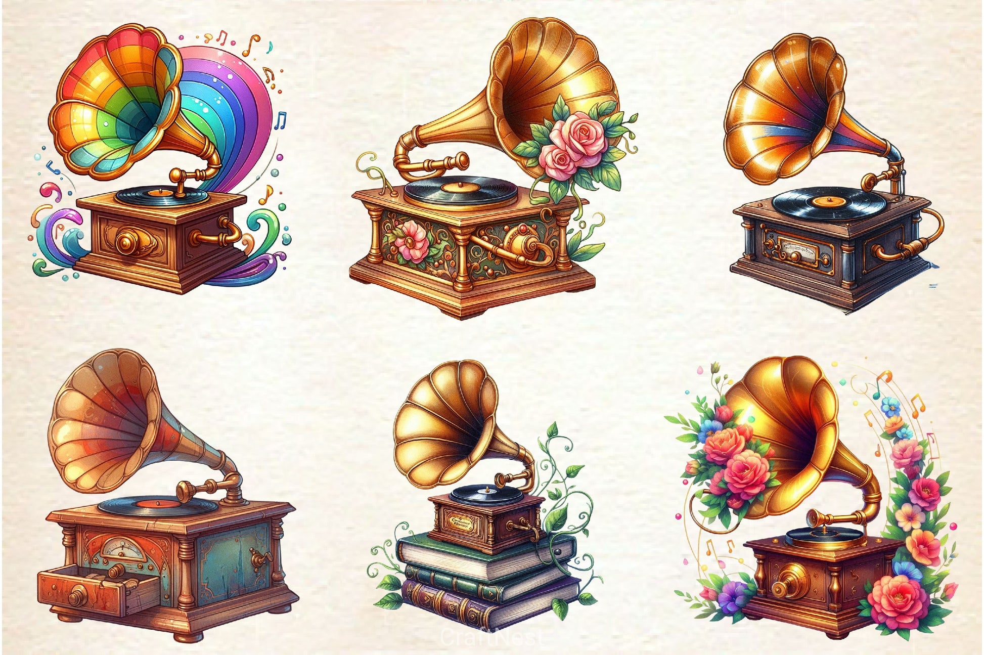Retro Gramophone Clipart Bundle 2 - CraftNest - Digital Crafting and Art