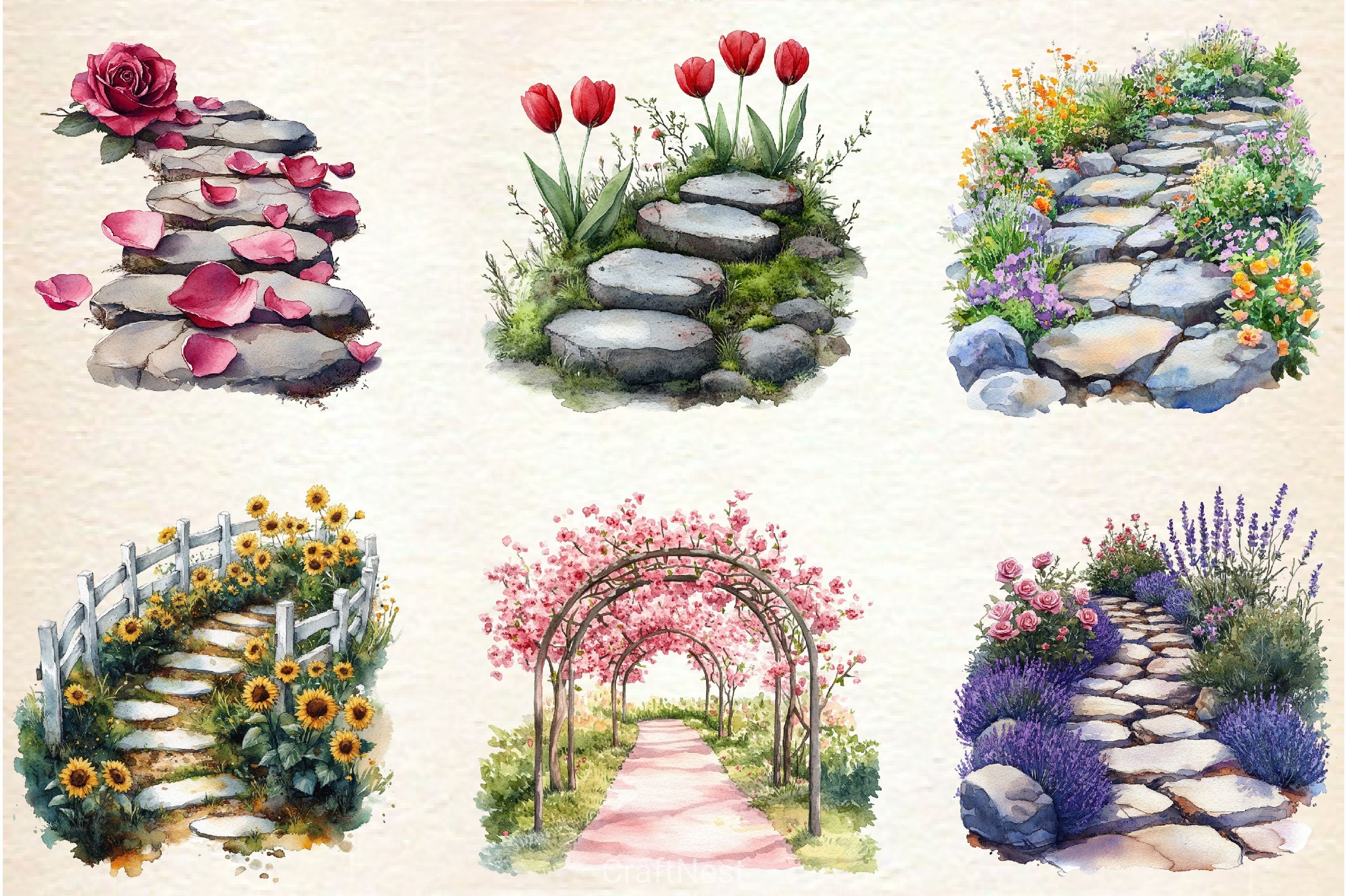 Flower Garden Pathway Clipart Bundle - CraftNest - Digital Crafting and Art