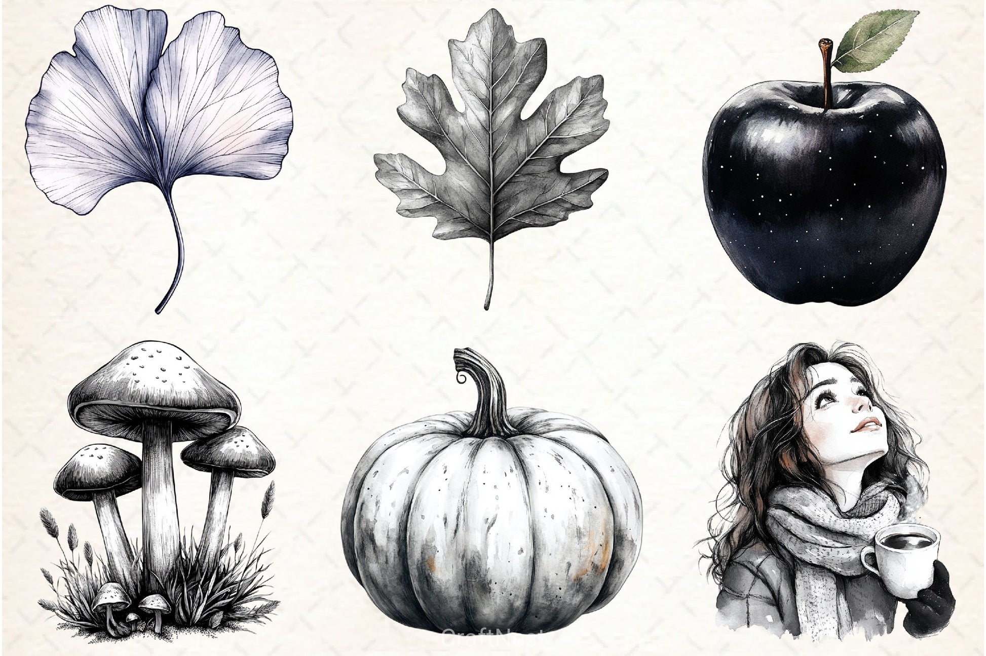 Black & White Autumn Clipart Bundle 3 - CraftNest - Digital Crafting and Art