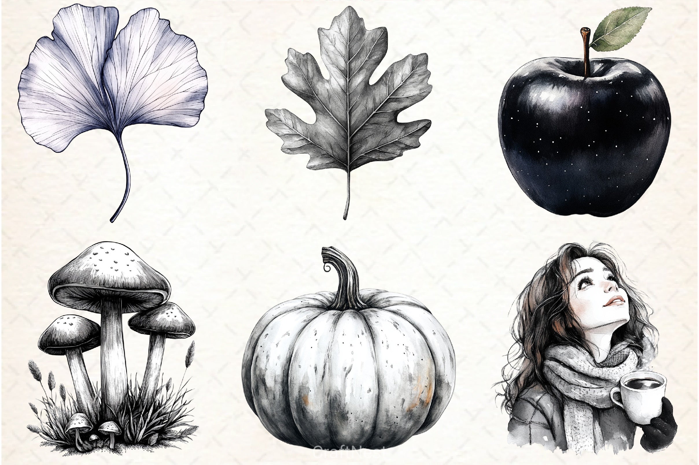 Black & White Autumn Clipart Bundle 3 - CraftNest - Digital Crafting and Art