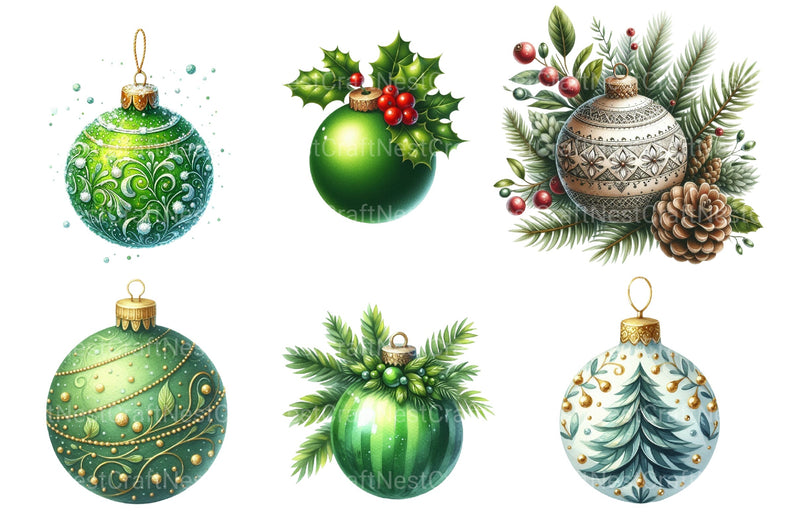 Green Christmas Tree Ball Clipart Bundle - CraftNest - Digital Crafting and Art