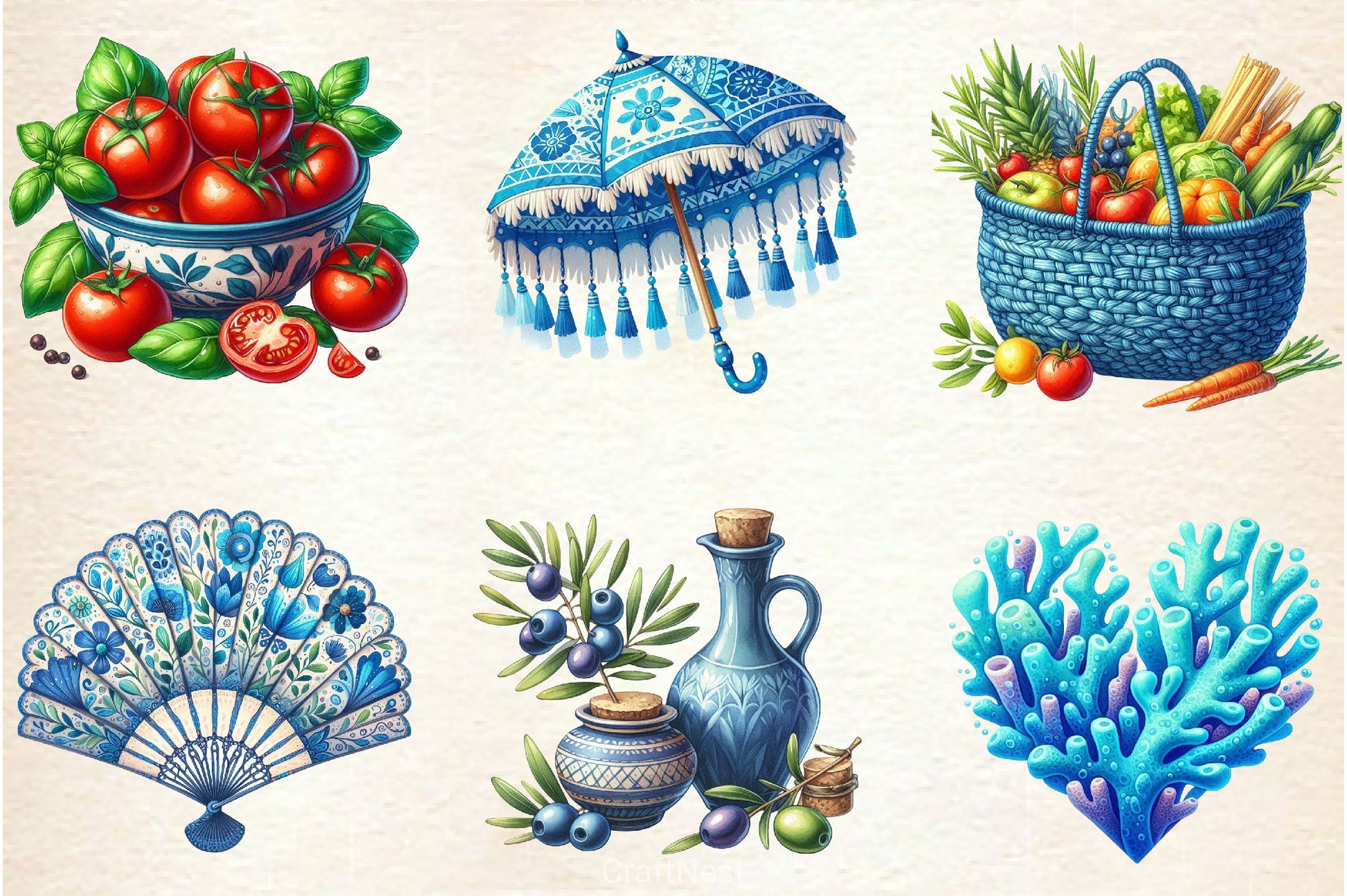 Blue Summer Mediterranean Clipart Bundle - CraftNest - Digital Crafting and Art