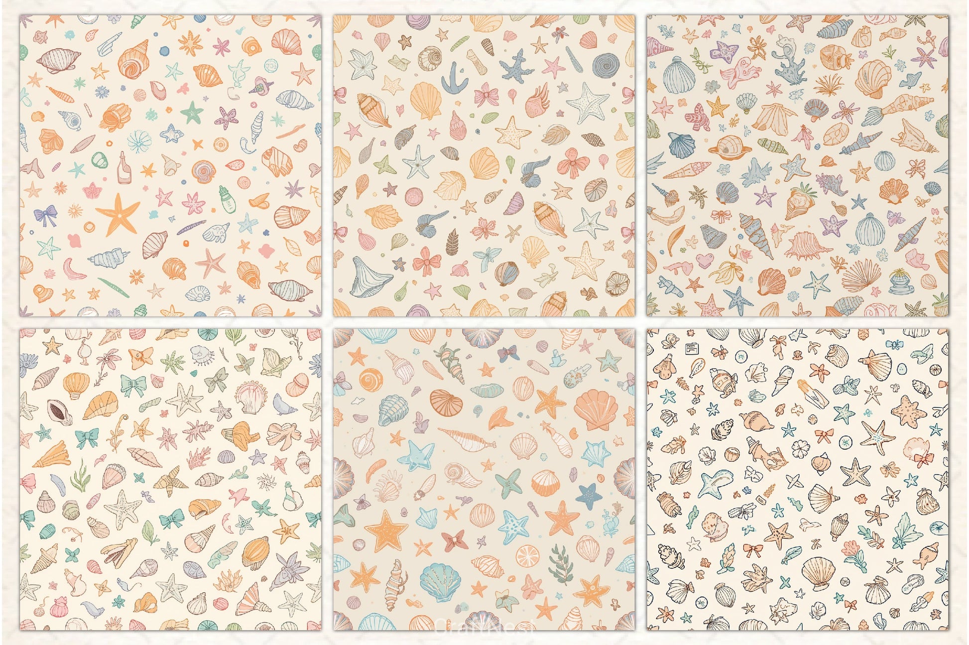 Seashell Pattern Digital Paper - CraftNest - Digital Crafting and Art