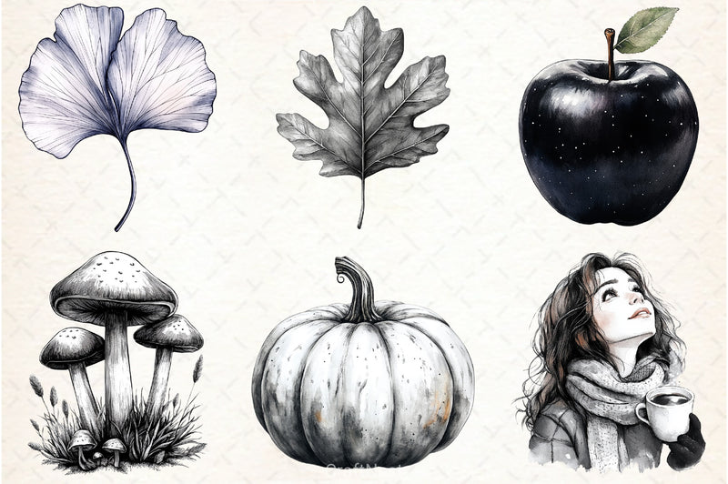 Black & White Autumn Clipart Bundle 4 - CraftNest - Digital Crafting and Art