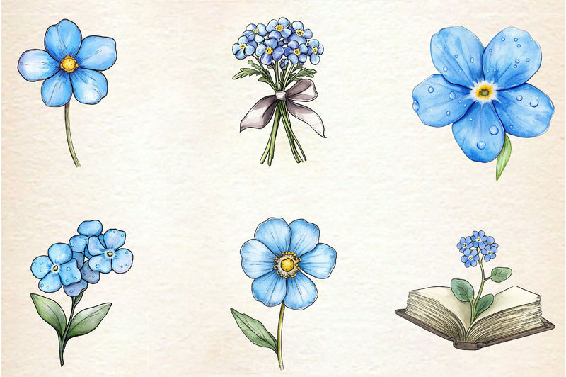 Blue Flower Clipart Bundle - CraftNest - Digital Crafting and Art
