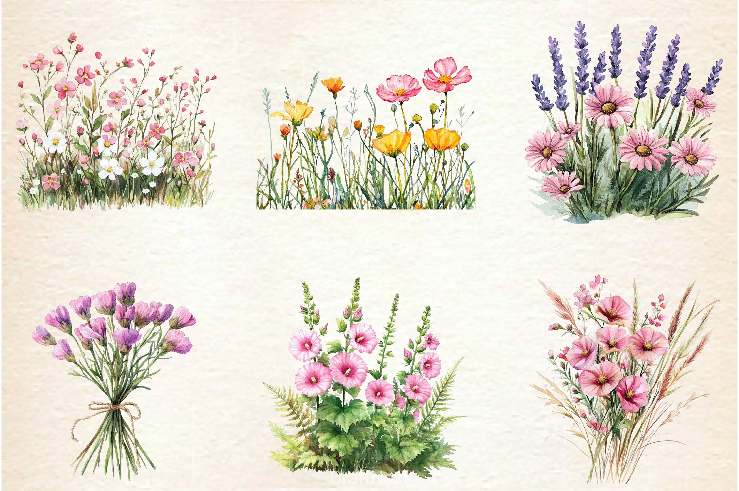 Pink Summer Meadow Clipart Bundle 2 - CraftNest - Digital Crafting and Art