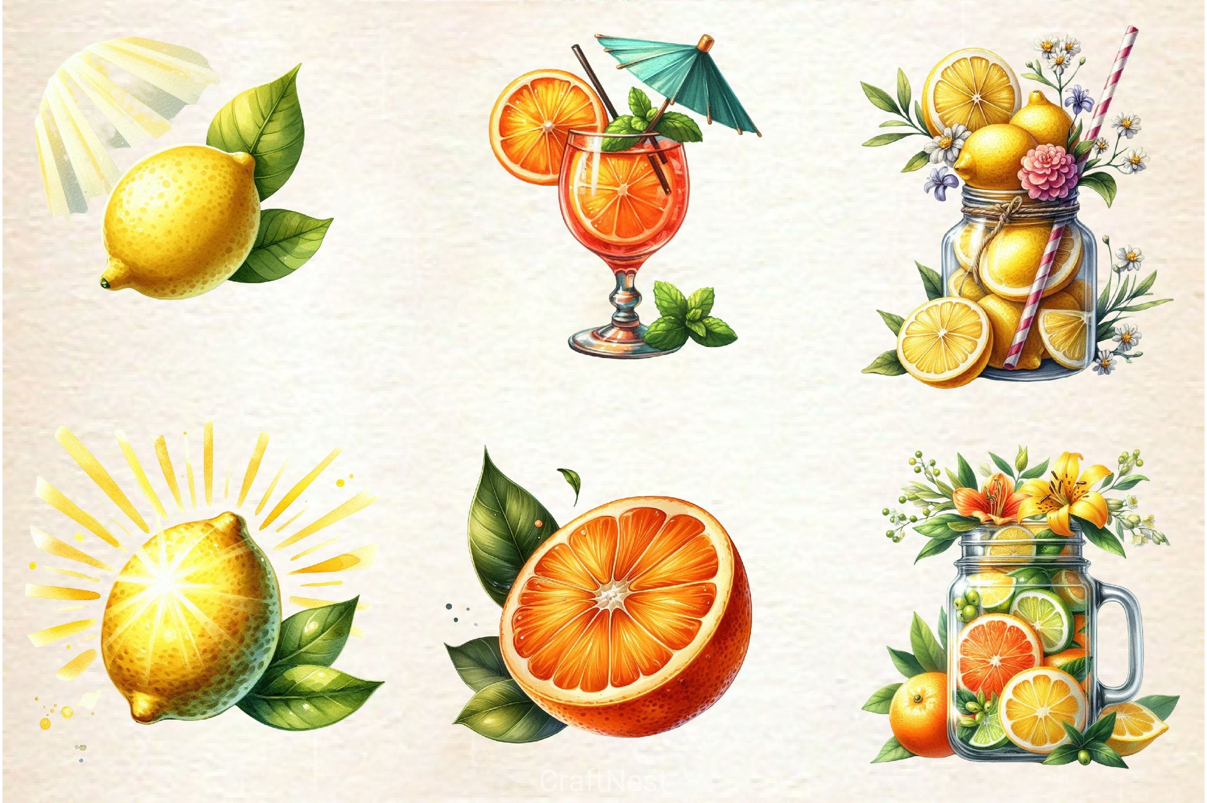 Summer Citrus Clipart Bundle 4 - CraftNest - Digital Crafting and Art
