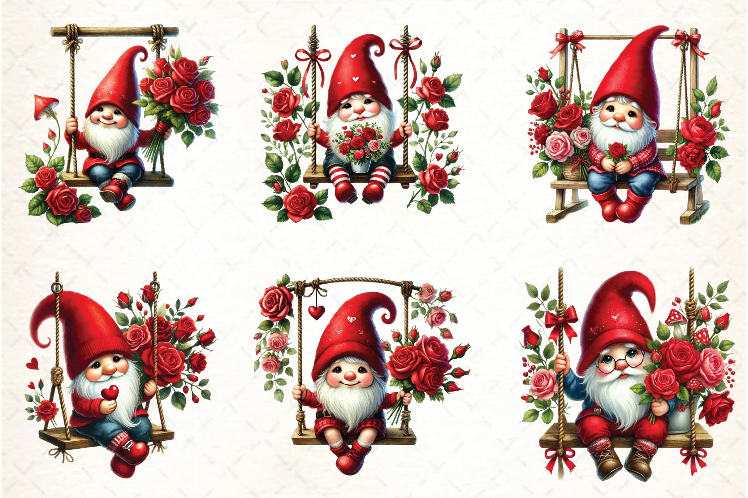 Valentine's Gnome Swing Clipart Bundle