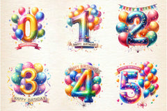 Happy Birthday Balloon Numbers Clipart Bundle 5 - CraftNest - Digital Crafting and Art