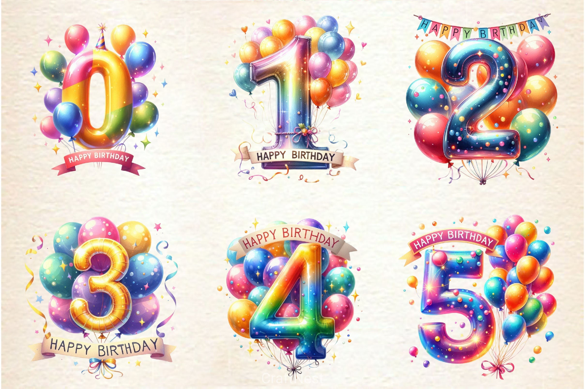 Happy Birthday Balloon Numbers Clipart Bundle 5 - CraftNest - Digital Crafting and Art