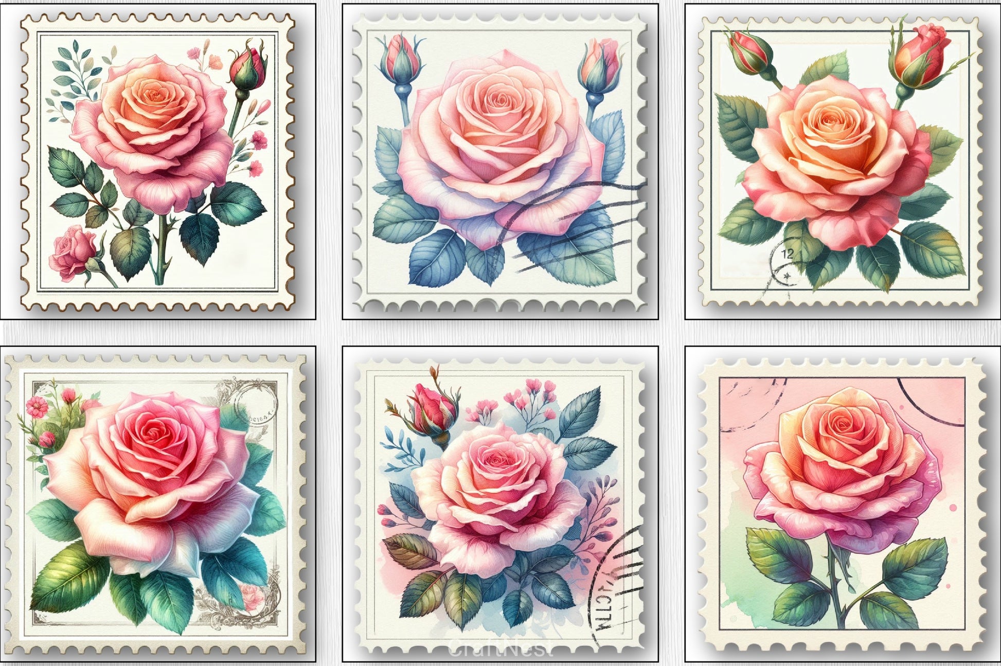 Vintage Faux Roses Stamps Clipart Bundle - CraftNest - Digital Crafting and Art