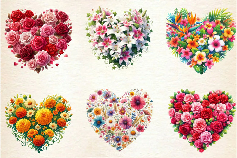 Flower Hearts Valentine Day Clipart Bundle - CraftNest - Digital Crafting and Art