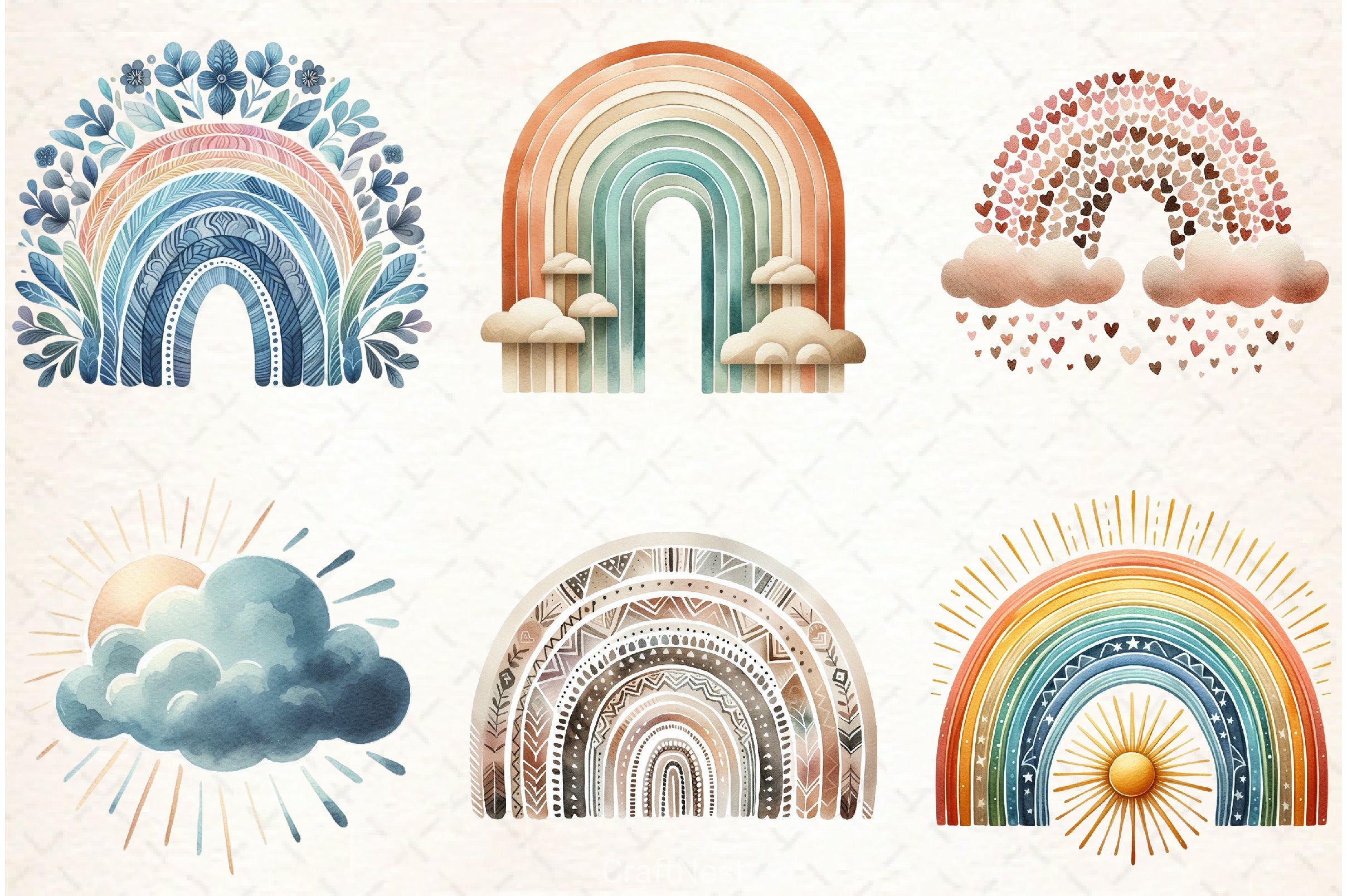 Boho Rainbow Clipart Bundle - CraftNest - Digital Crafting and Art