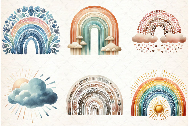 Boho Rainbow Clipart Bundle - CraftNest - Digital Crafting and Art