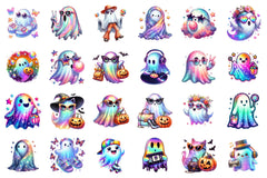 Retro Halloween Iridescent Ghost Clipart Bundle - CraftNest - Digital Crafting and Art