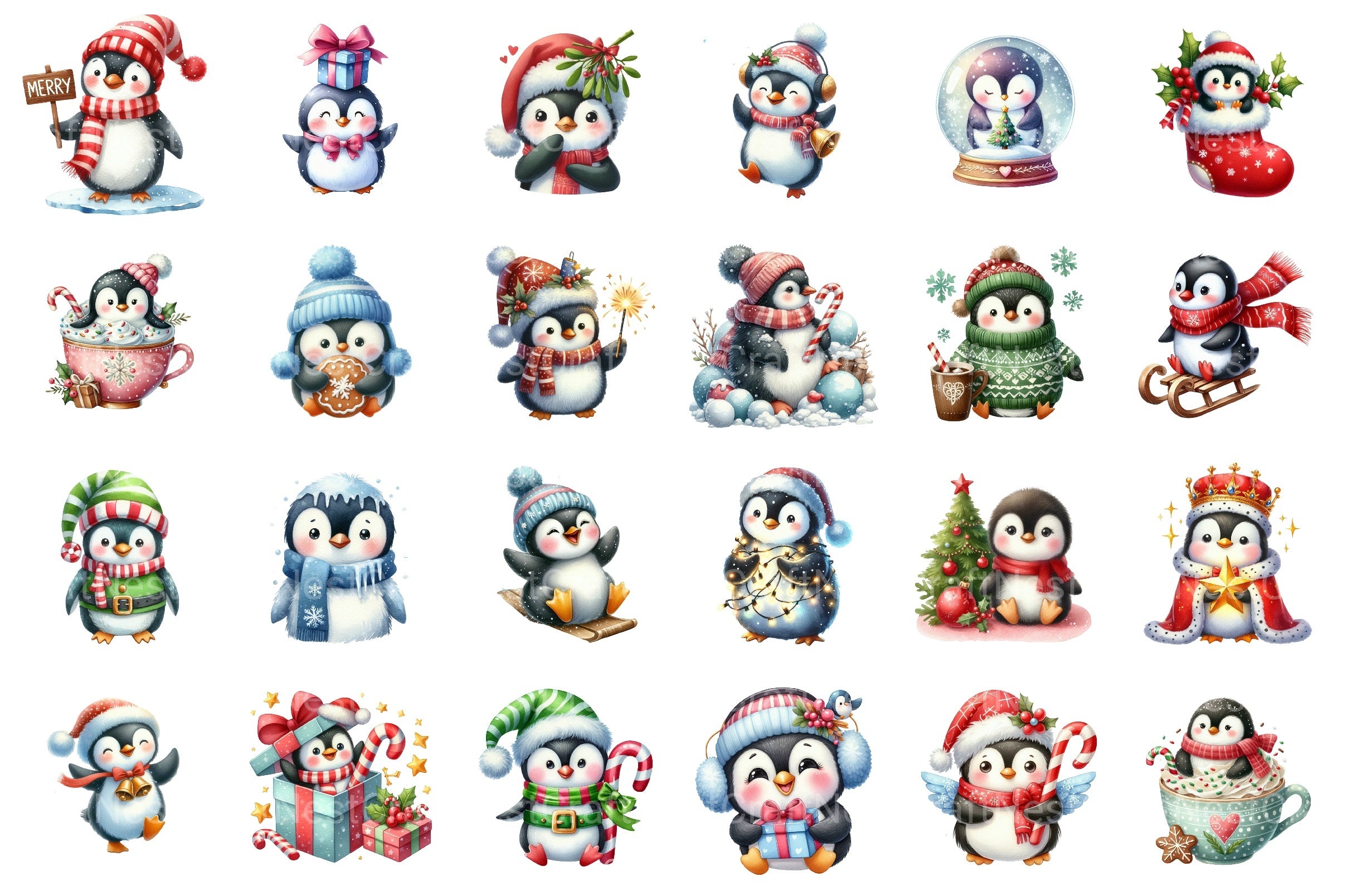 Winter Penguin Christmas Clipart Bundle - CraftNest - Digital Crafting and Art