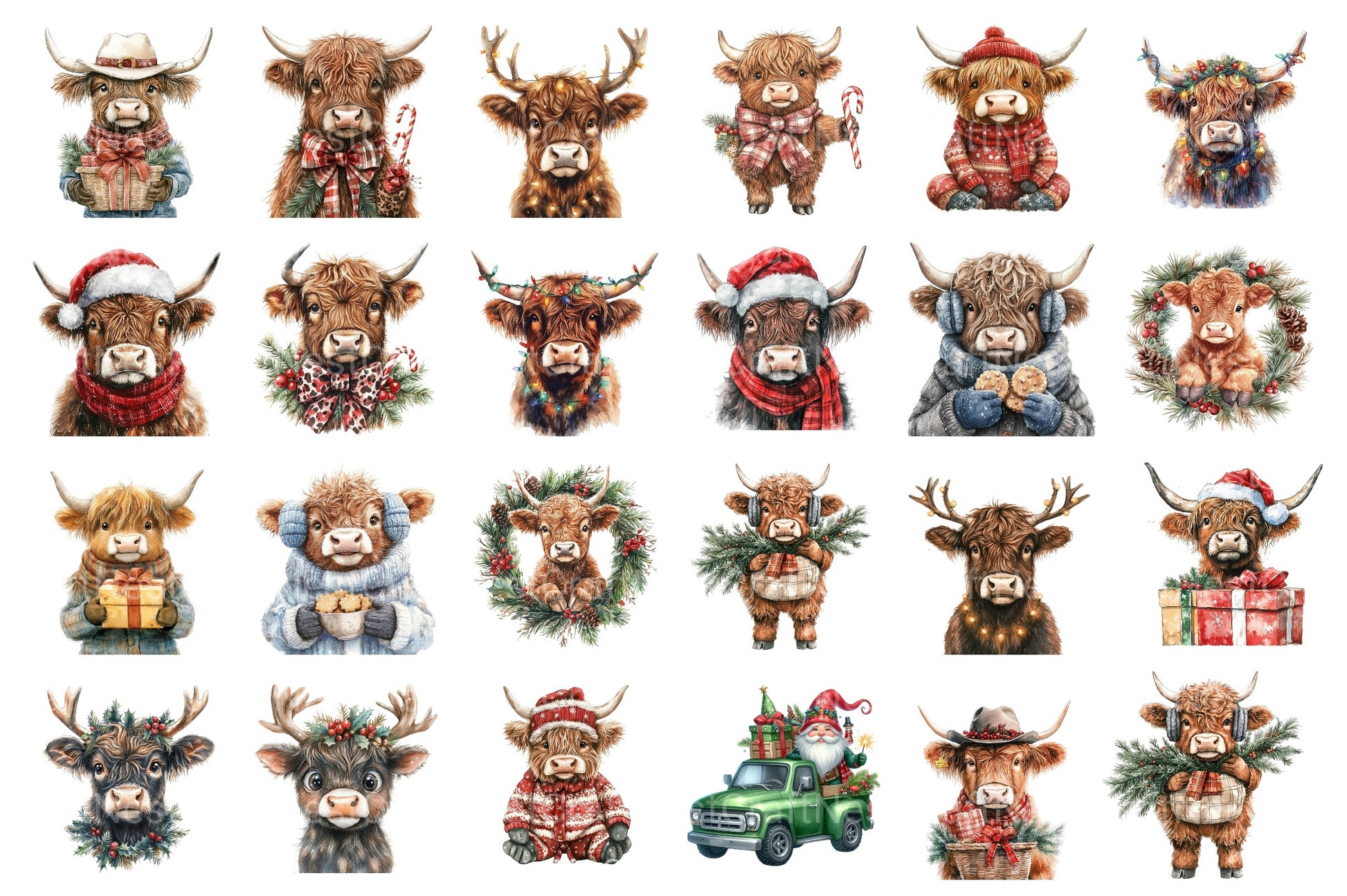 Christmas Highland Cow Clipart Bundle 1 - CraftNest - Digital Crafting and Art