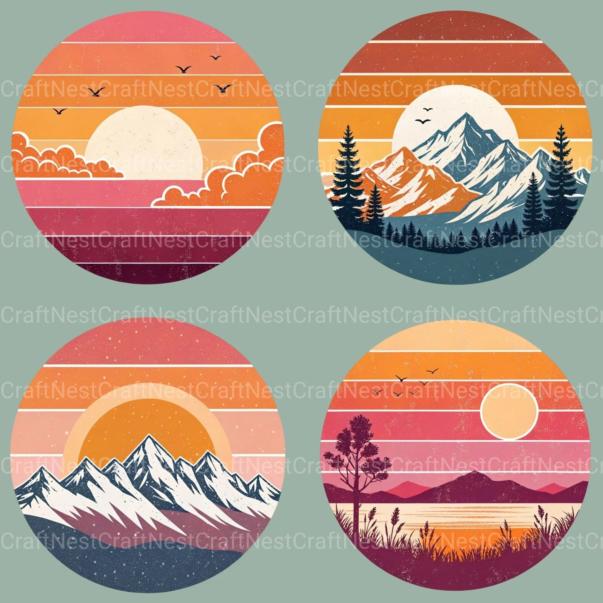 Retro Sunsets Clipart Bundle - CraftNest - Digital Crafting and Art
