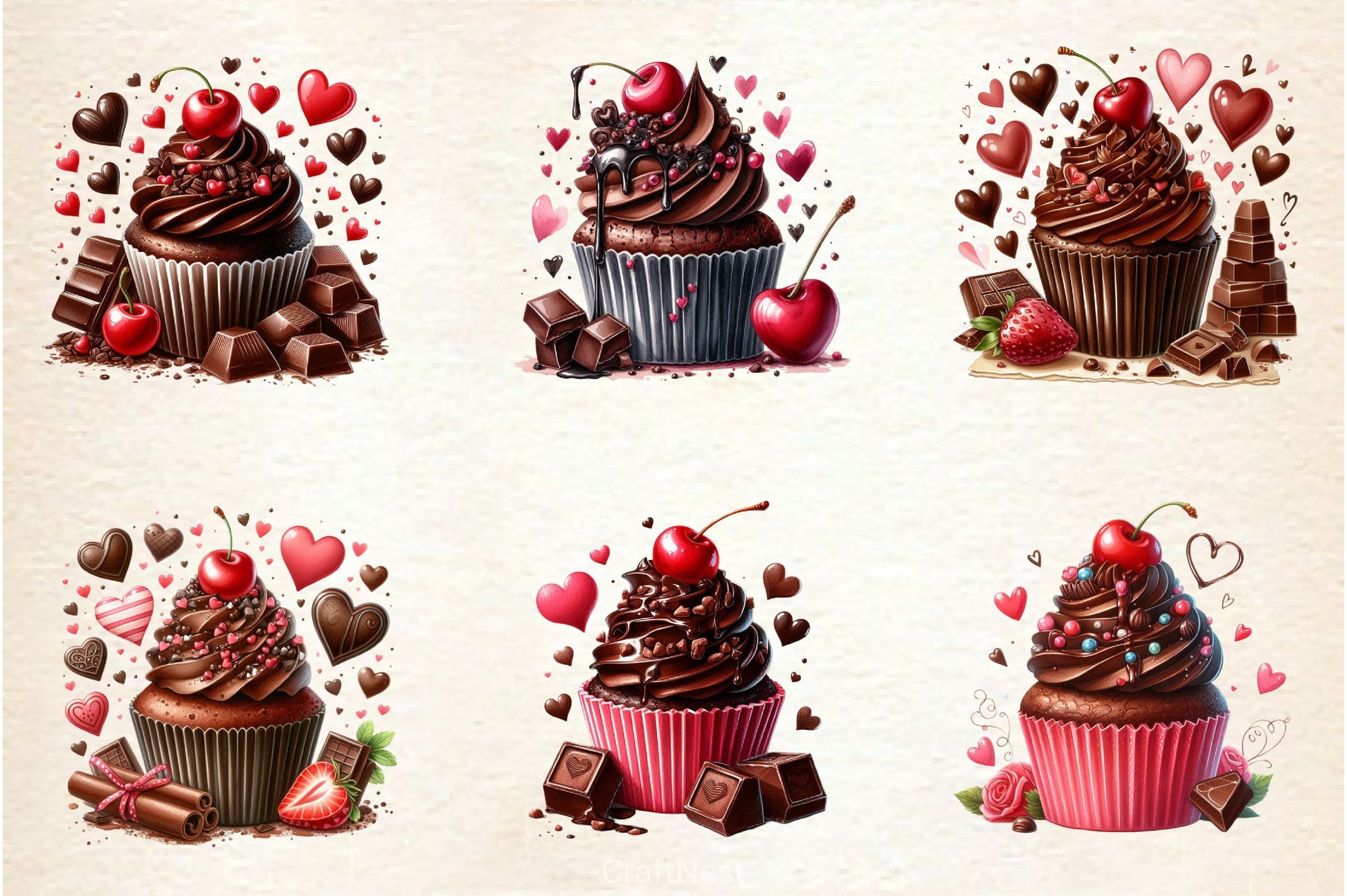 Romantic Chocolate Cupcake Clipart Bundle - CraftNest - Digital Crafting and Art